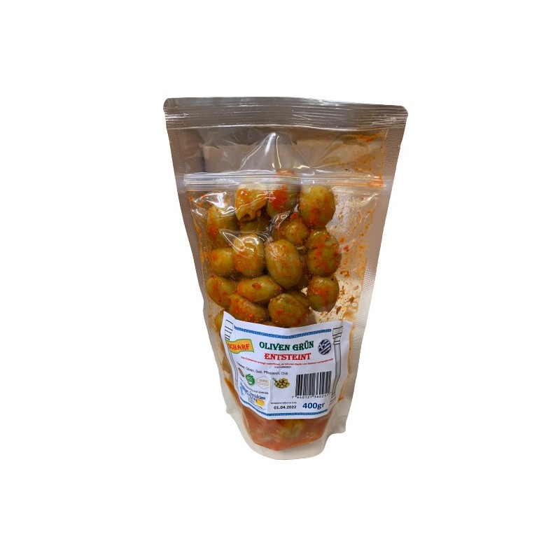 grüne Oliven scharf 400g